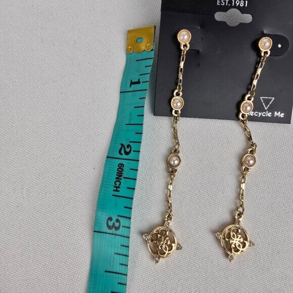 Guess Gold Tobe Faux Pearl Chain Drop Earrings - Picture 6 of 6